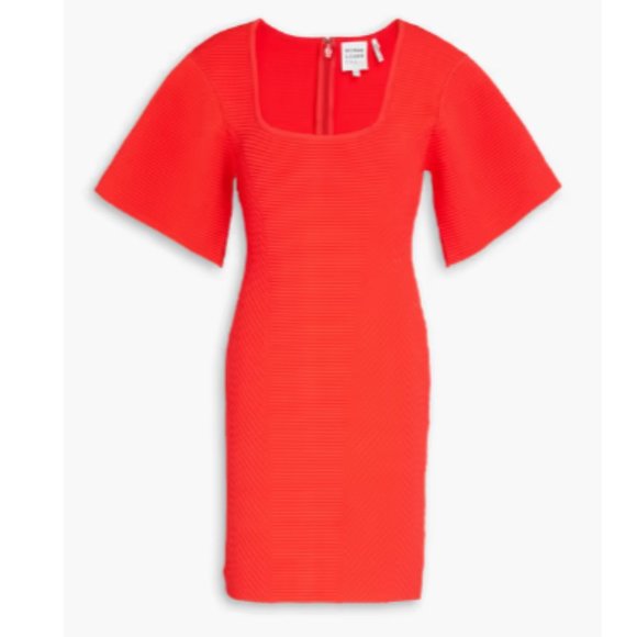 Herve Leger Paris Contour Corset Ribbed Knit Mini T-Shirt Body-con Dress in Red - Picture 2 of 7